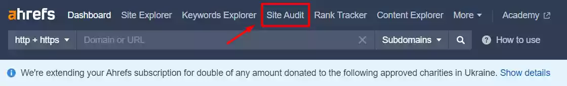 Narzędzie do Audytu strony w Ahrefs